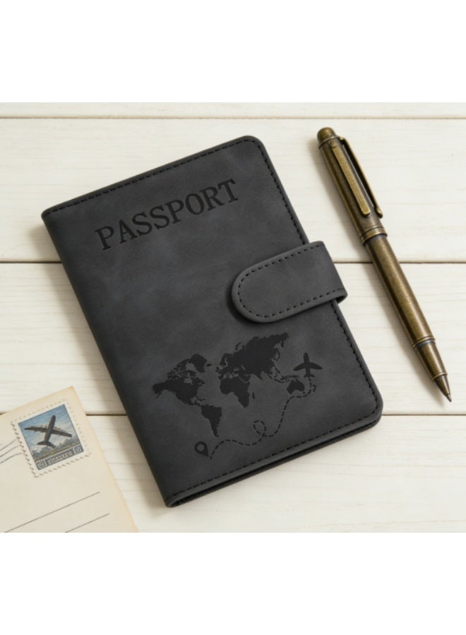 ووفيكسر محفظة لحمل جواز السفر ومستلزمات السفر الأساسية، غطاء جواز سفر مع جيوب للبطاقات، إكسسوارات سفر ضرورية للنساء والرجال، لون أسود. - Image 4